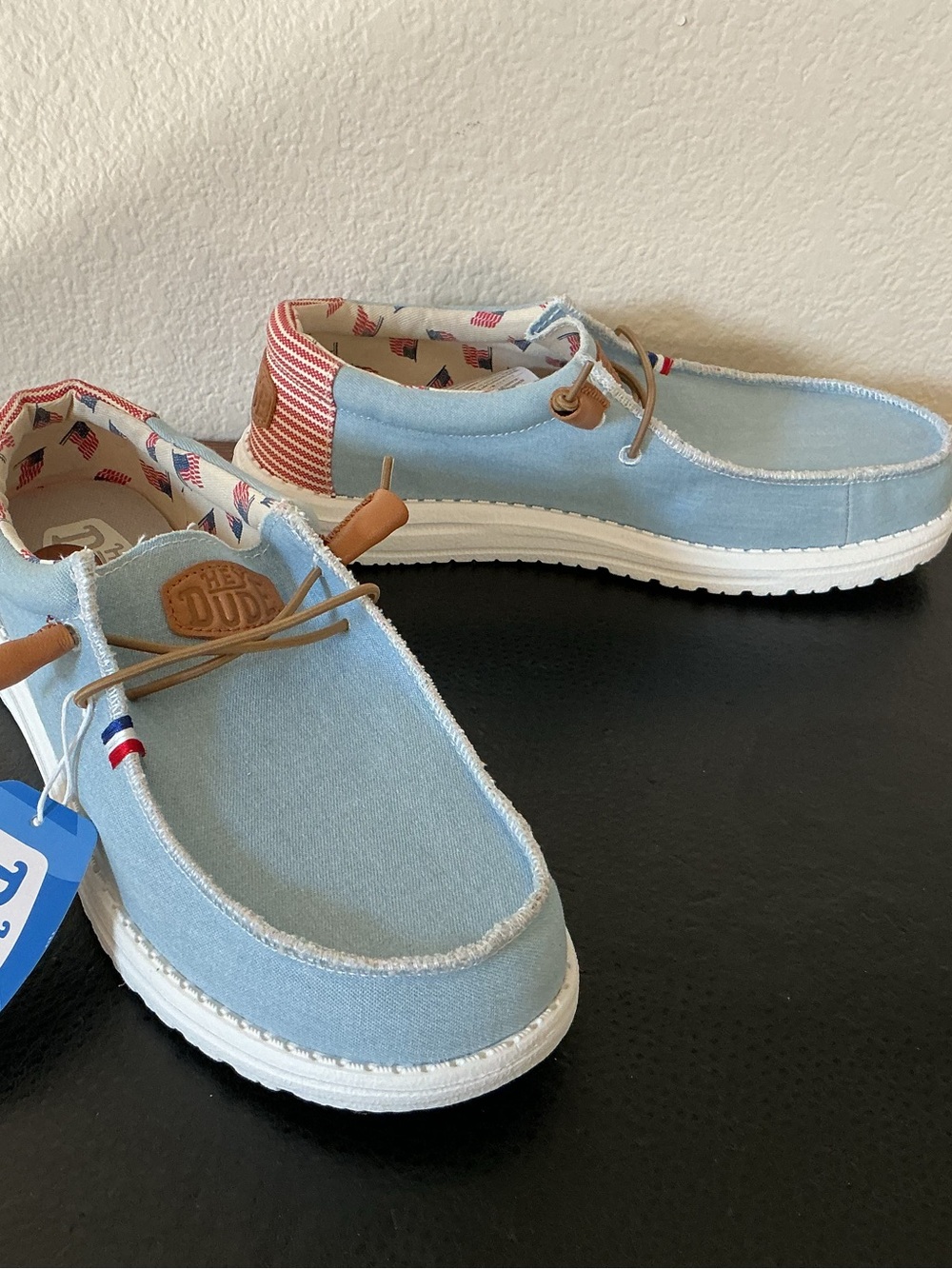 Hey Dude Men Wally Americana Denim Stripe Flag Blue Comfort Shoe Size 8